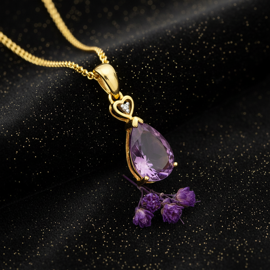 Amethyst Gold Pendant — V3 Gold Dust + Floral