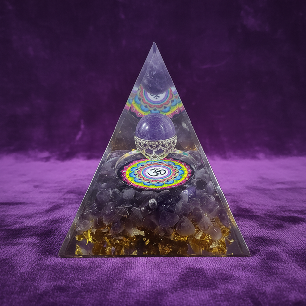 Amethyst Om Mandala Pyramid – Purple Velvet 1