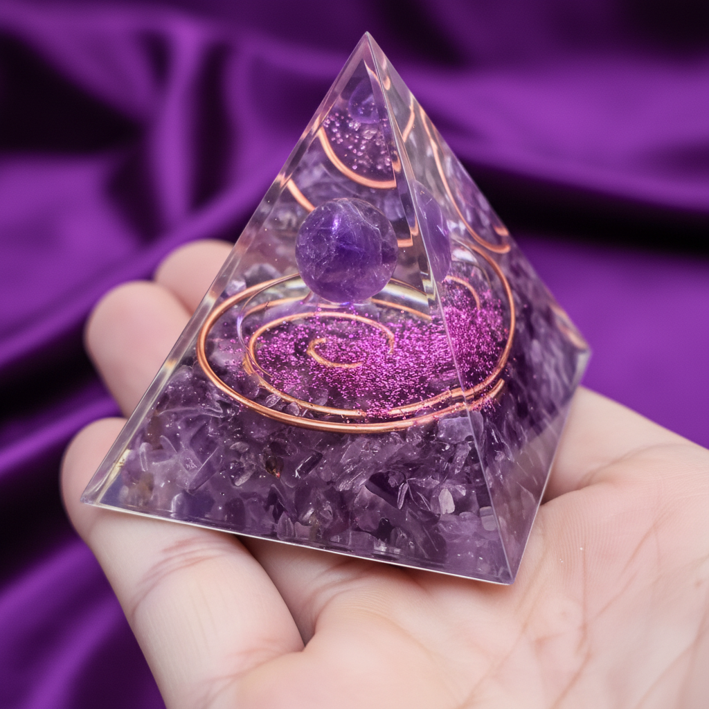 Amethyst Sphere Pyramid - Open Palm