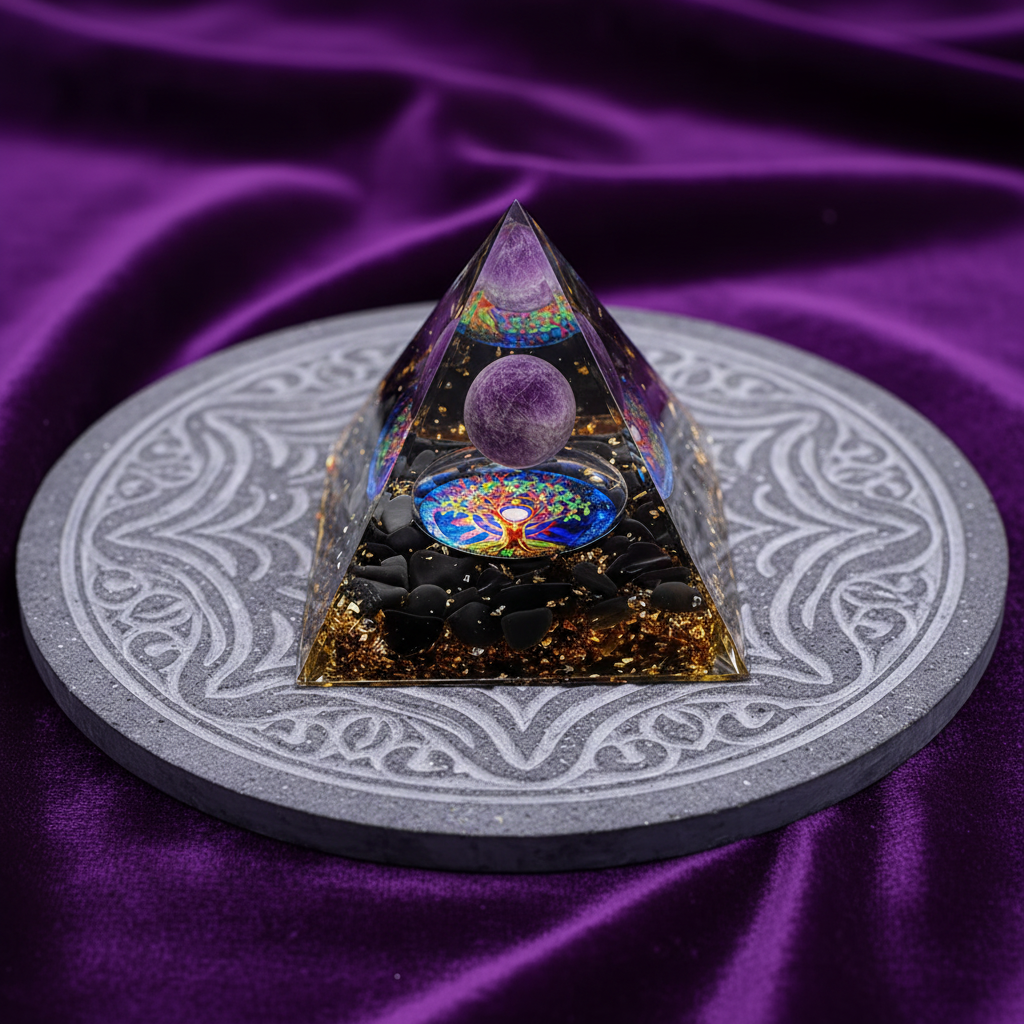 Amethyst Tree of Life Pyramid – Deep Purple Velvet