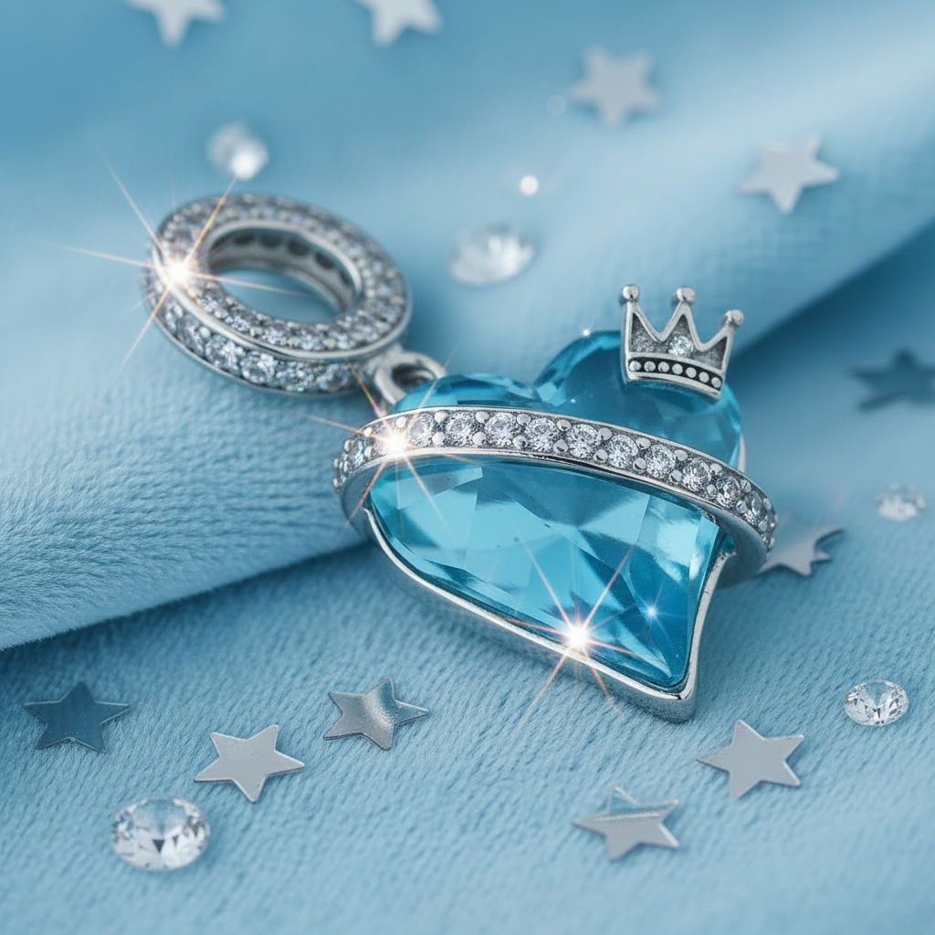 Aqua Heart Charm — Sparkle Macro
