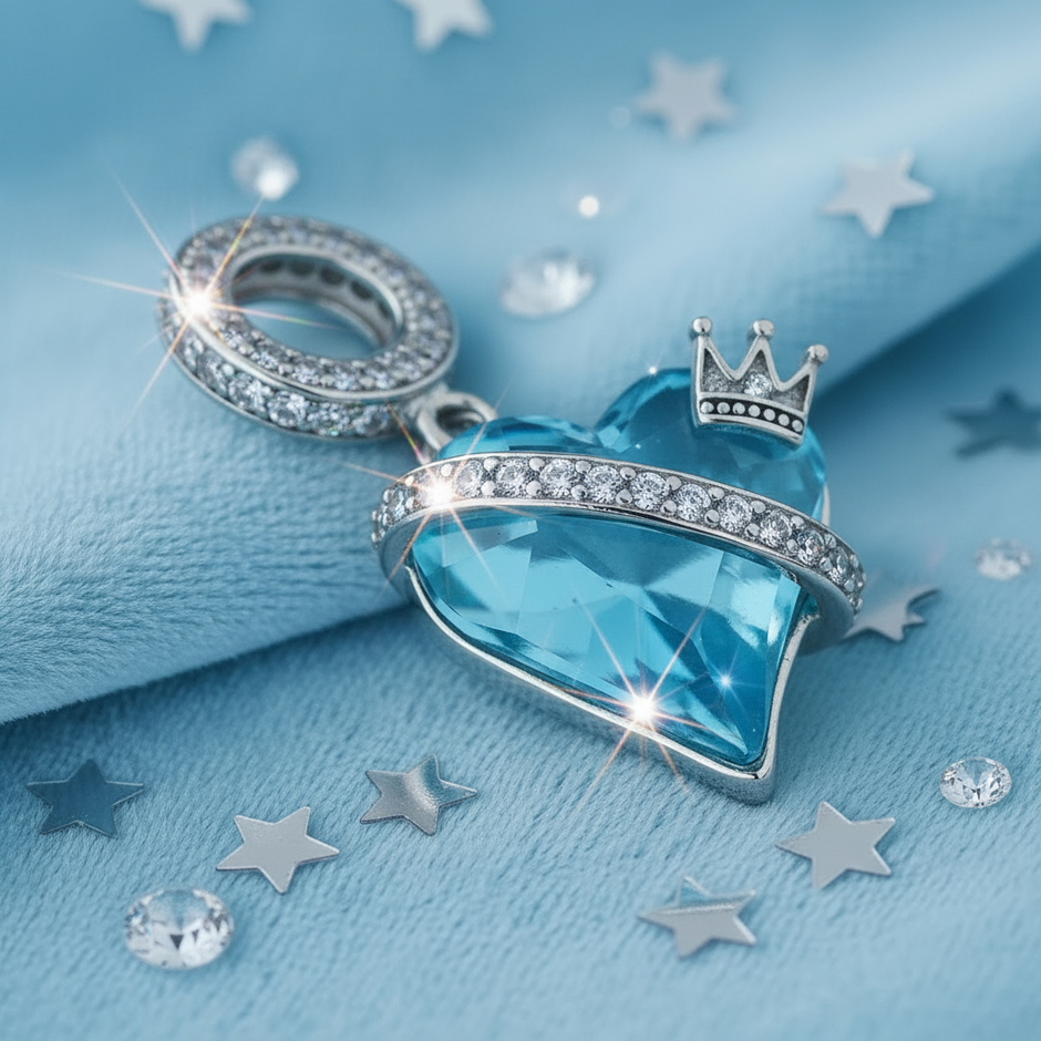Aqua Heart Charm — Sparkle Macro