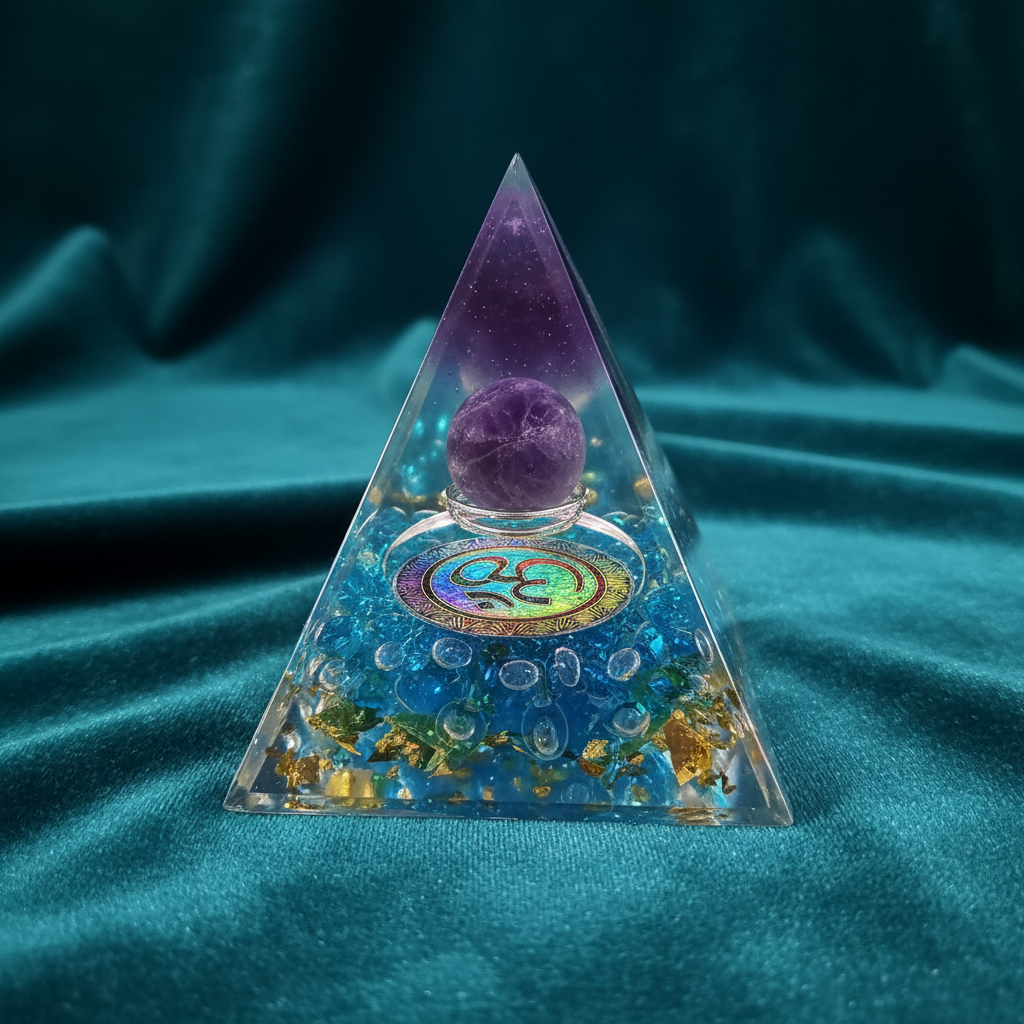 Aqua Om Amethyst Pyramid – Teal Velvet 1