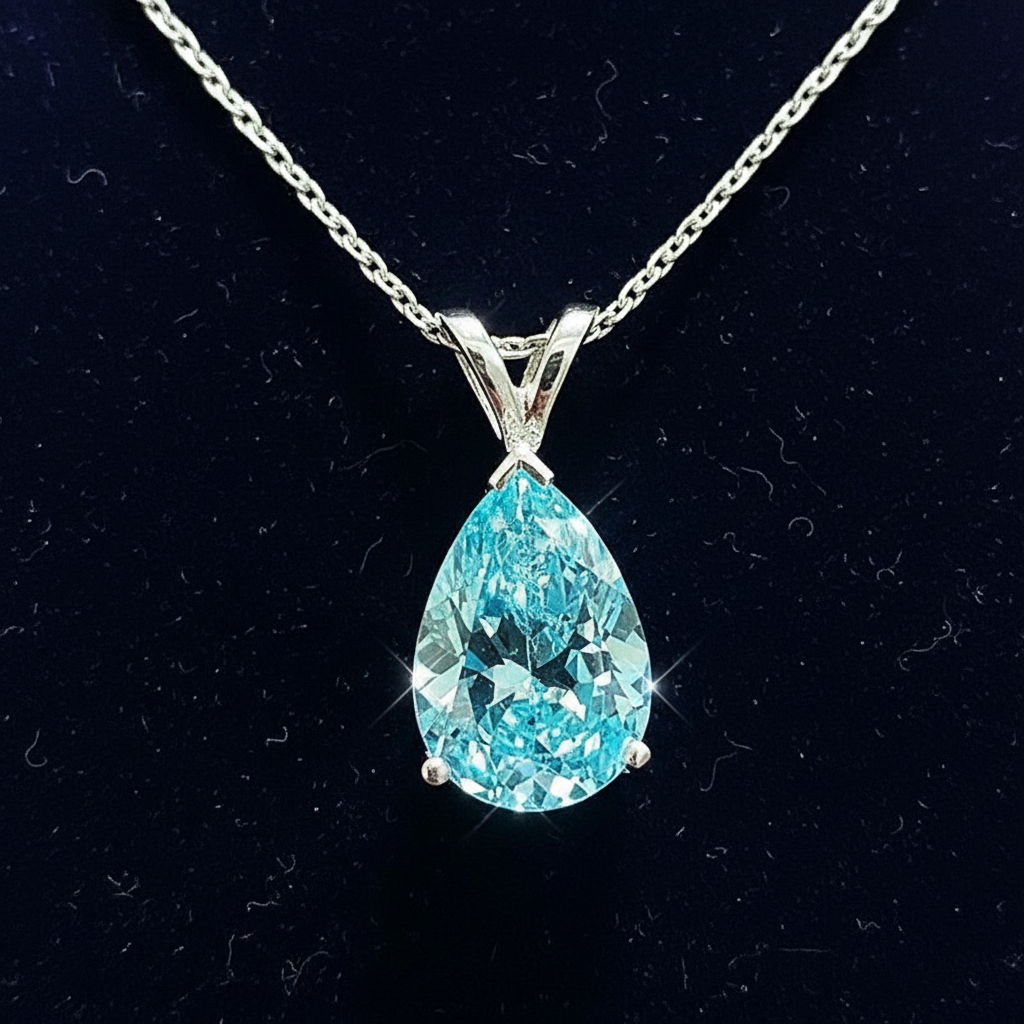 Aqua Pear Pendant - Navy Velvet
