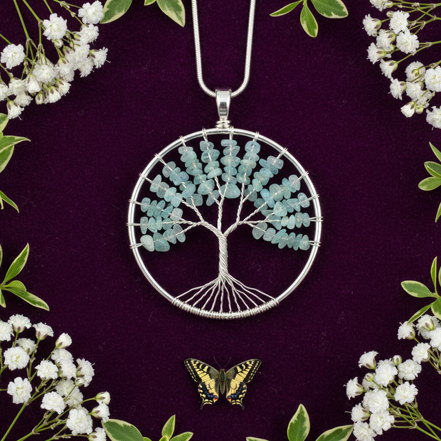 Aquamarine Tree of Life Pendant - Revised