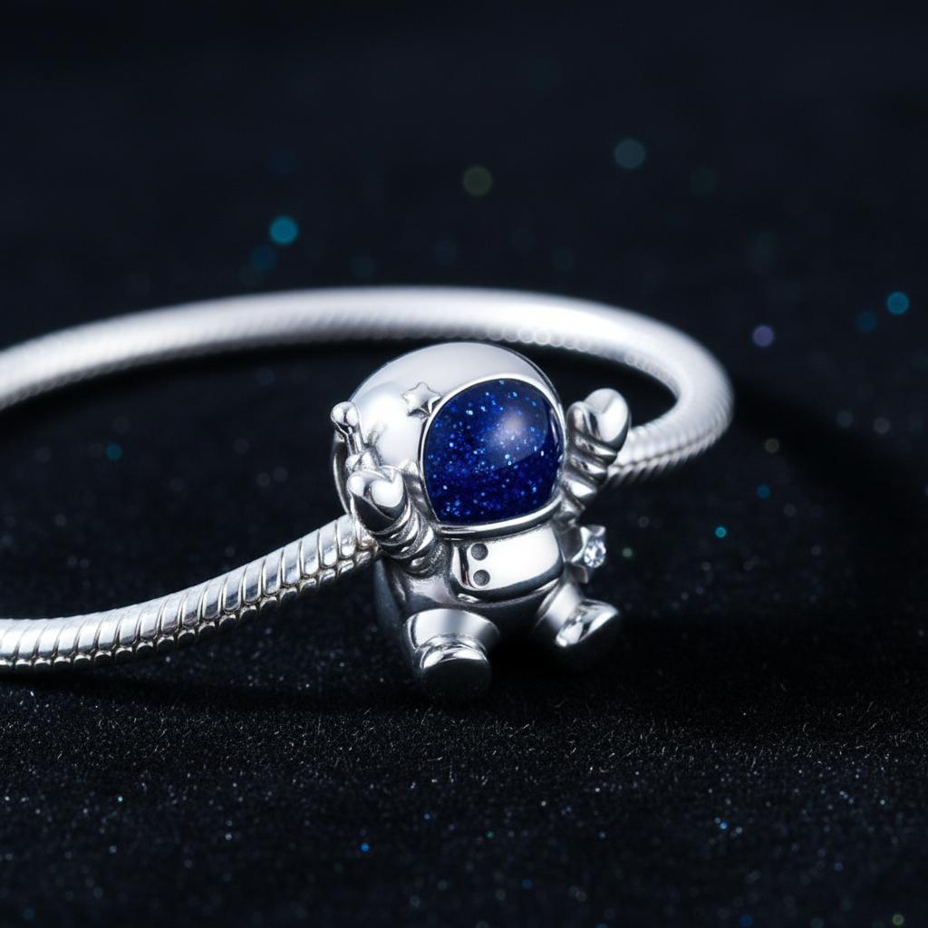 Astronaut Charm — Black Velvet Bracelet