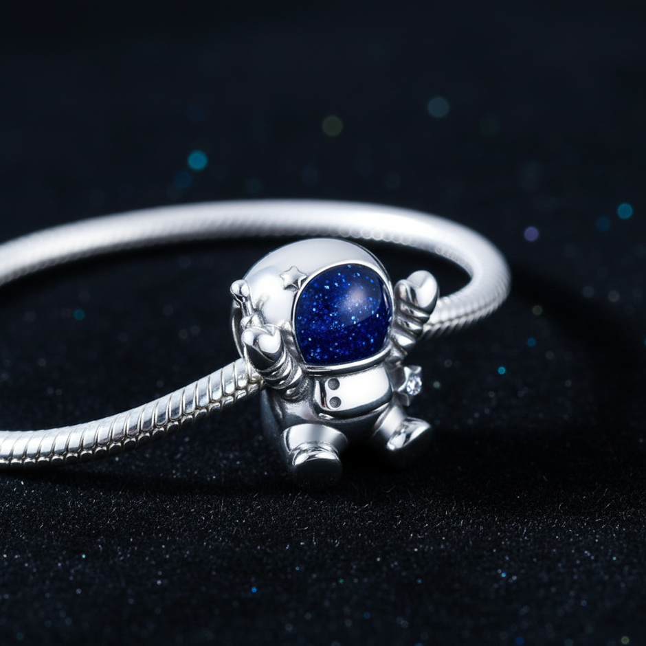 Astronaut Charm — Black Velvet Bracelet