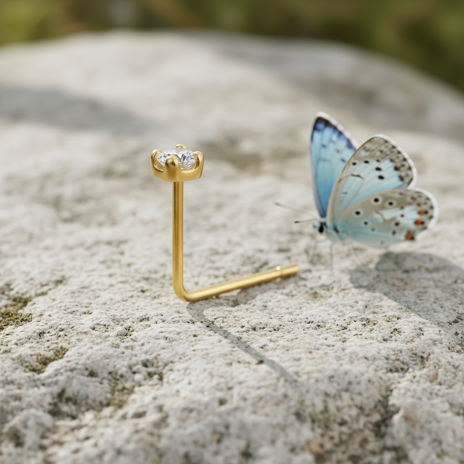 Bent post stud on rock with butterfly - matching image 1