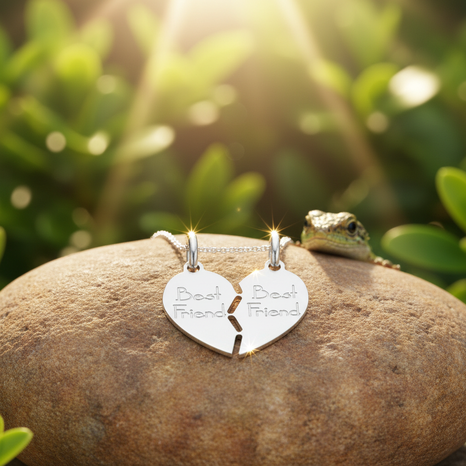 Best Friend Heart Pendant Facing Forward with Lizard