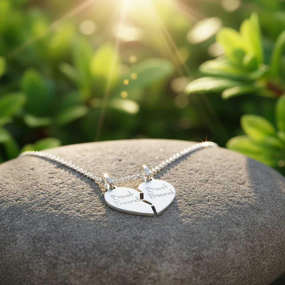 Best Friend Heart Pendant with One Chain on Rock