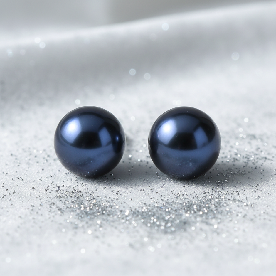 Black Freshwater Pearl Stud Earrings V2 Silver