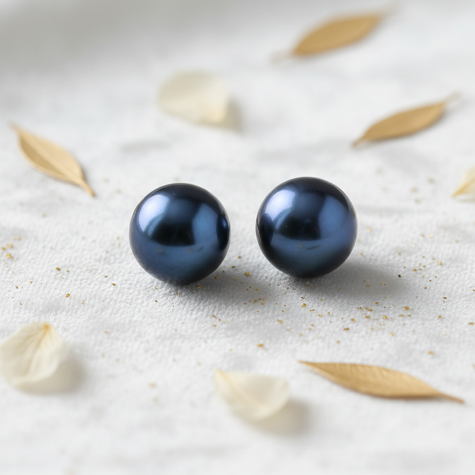 Black Freshwater Pearl Stud Earrings V3 Redo