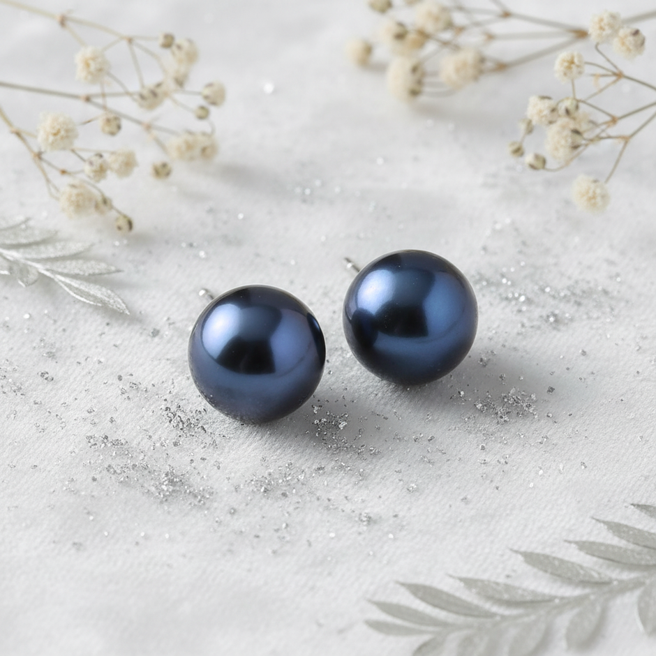 Black Freshwater Pearl Stud Earrings V3 Silver