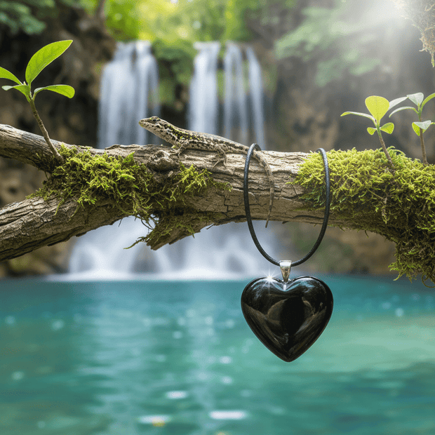 Black Obsidian Heart Stone Black Leather Cord Pendant - DP Online