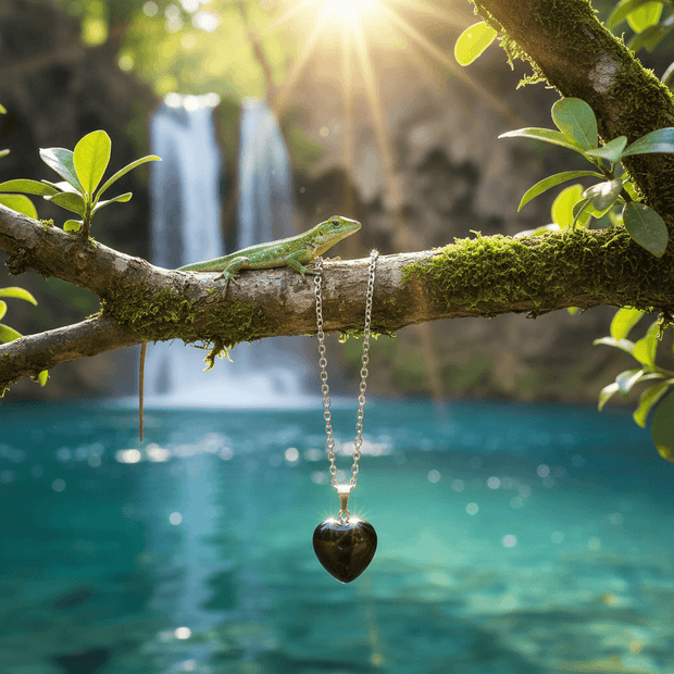 Black Obsidian Heart Stone Black Leather Cord Pendant - DP Online
