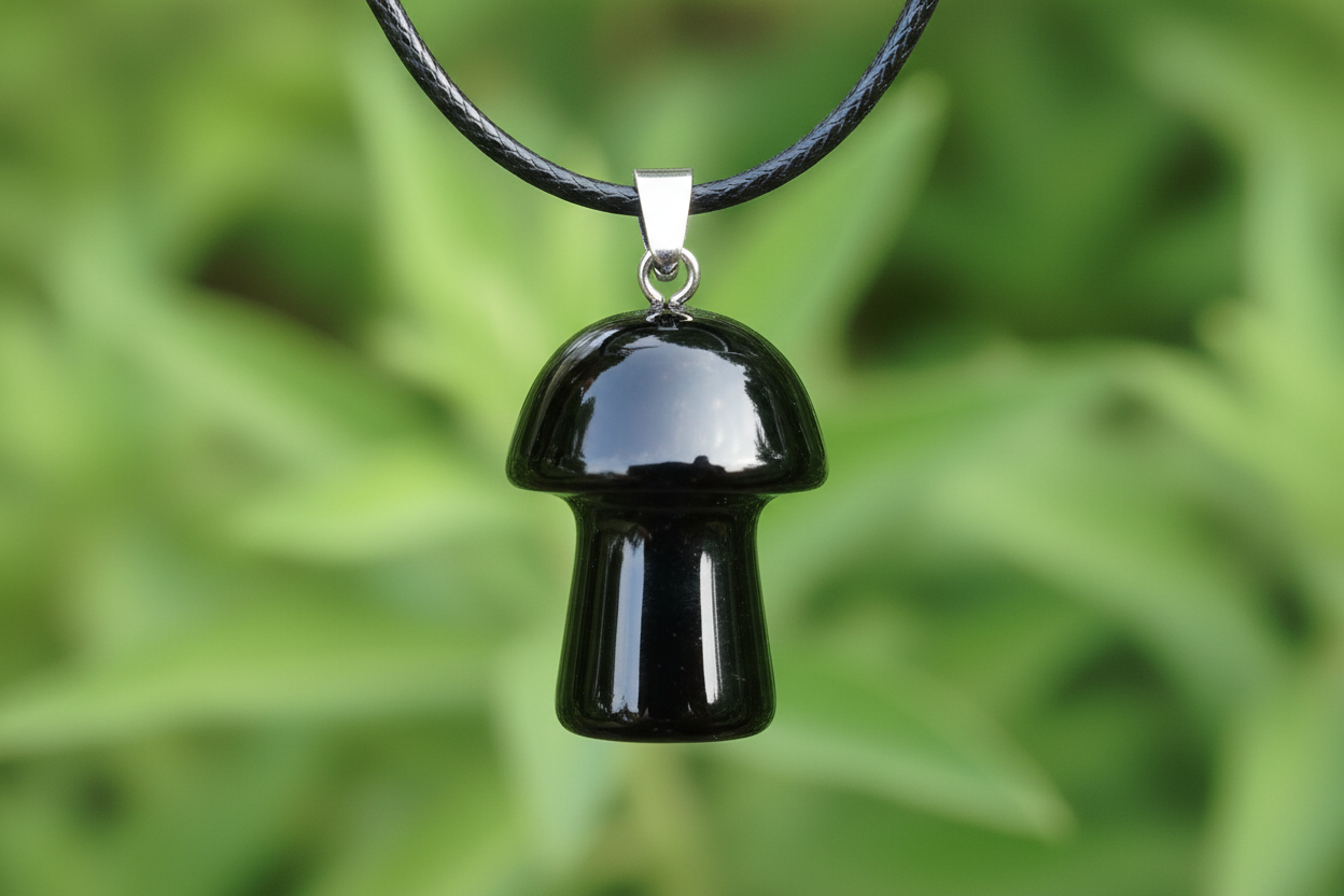 Black Obsidian Mushroom Pendant – Greenery