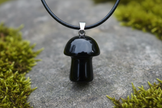 Black Obsidian Mushroom Pendant – Rock Surface Moss