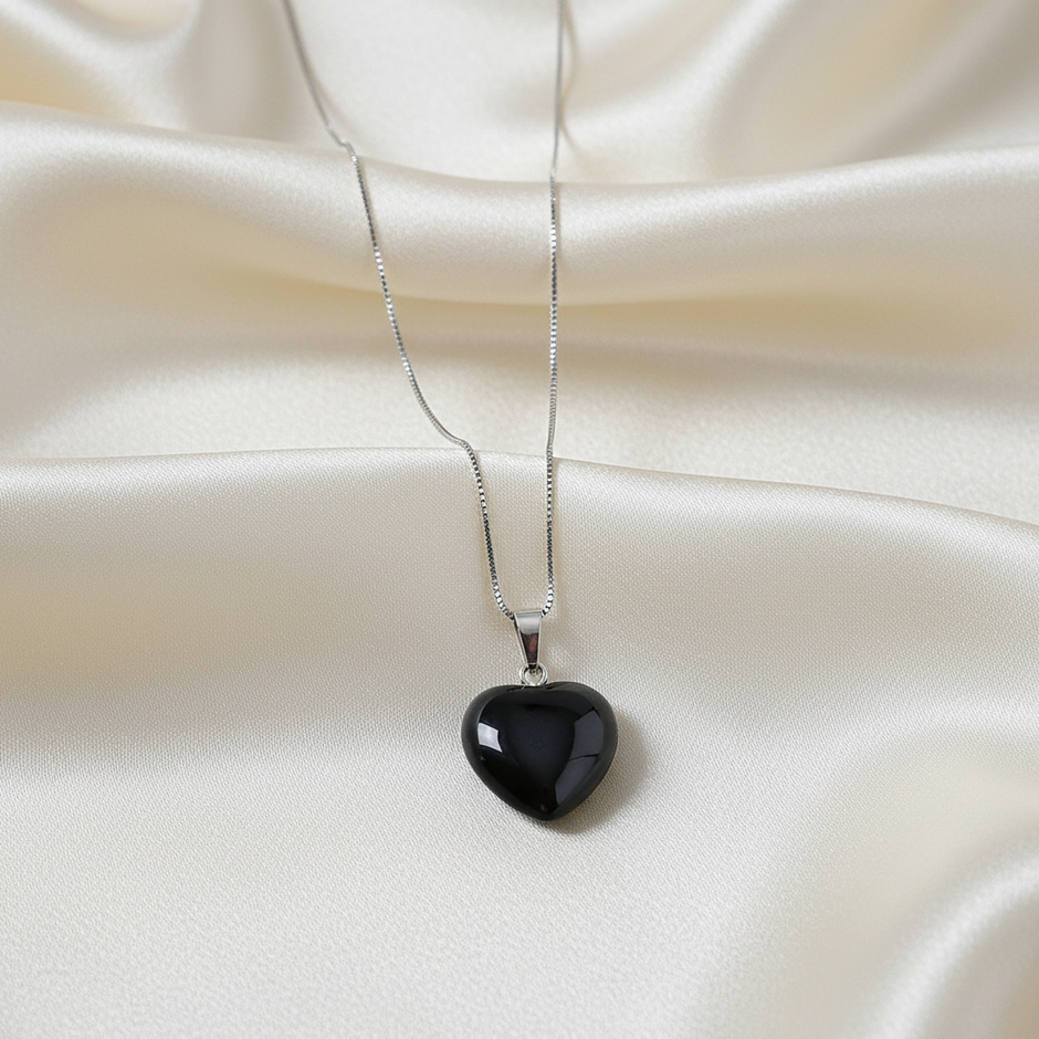 Black Obsidian Necklace on Cream Silk