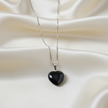 Black Obsidian Necklace on Cream Silk