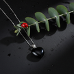 Black Obsidian Necklace with Water Droplets and Ladybug