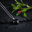 Black Obsidian Necklace with Water Droplets and Ladybug