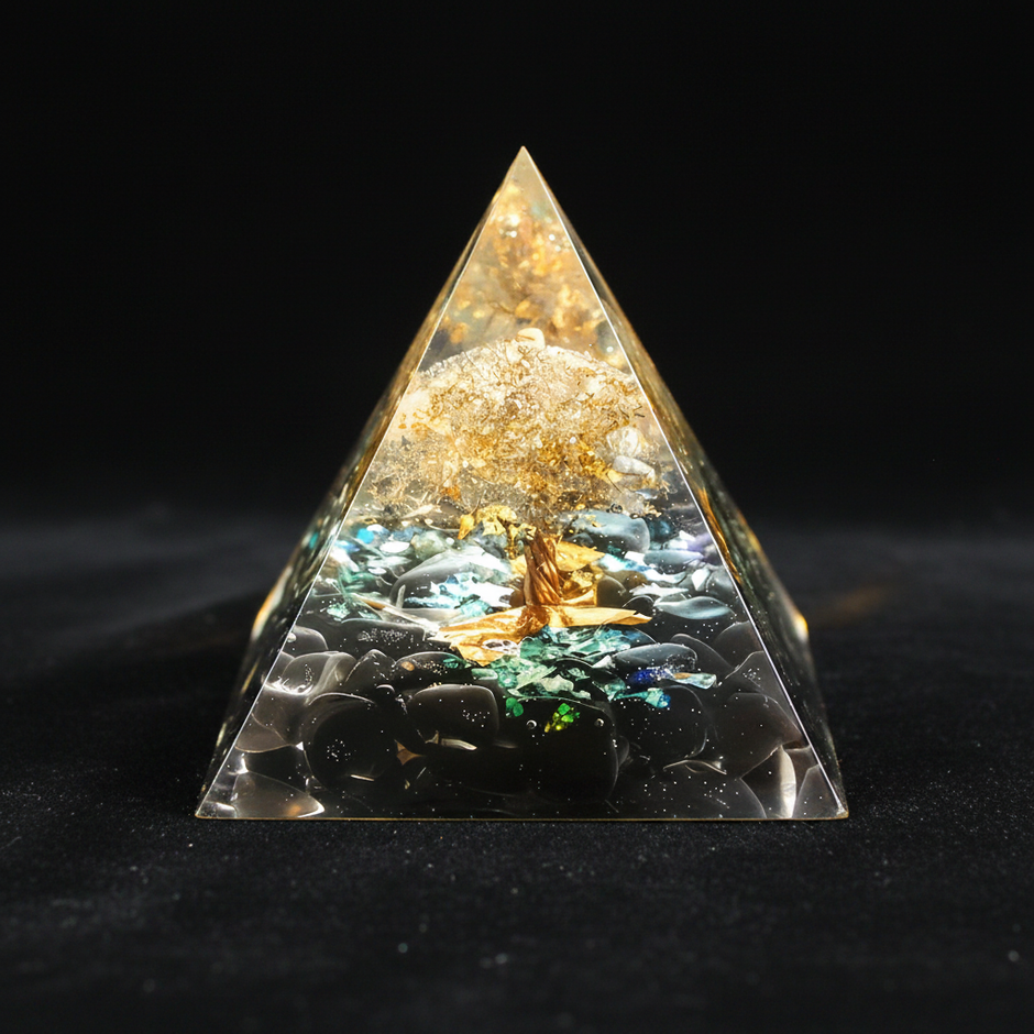 Black Obsidian Tree of Life Pyramid – Black Velvet