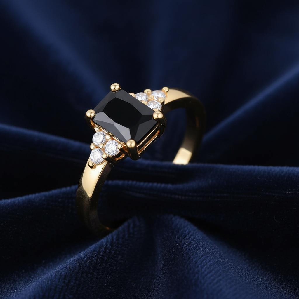 Black Onyx Ring - Navy Velvet