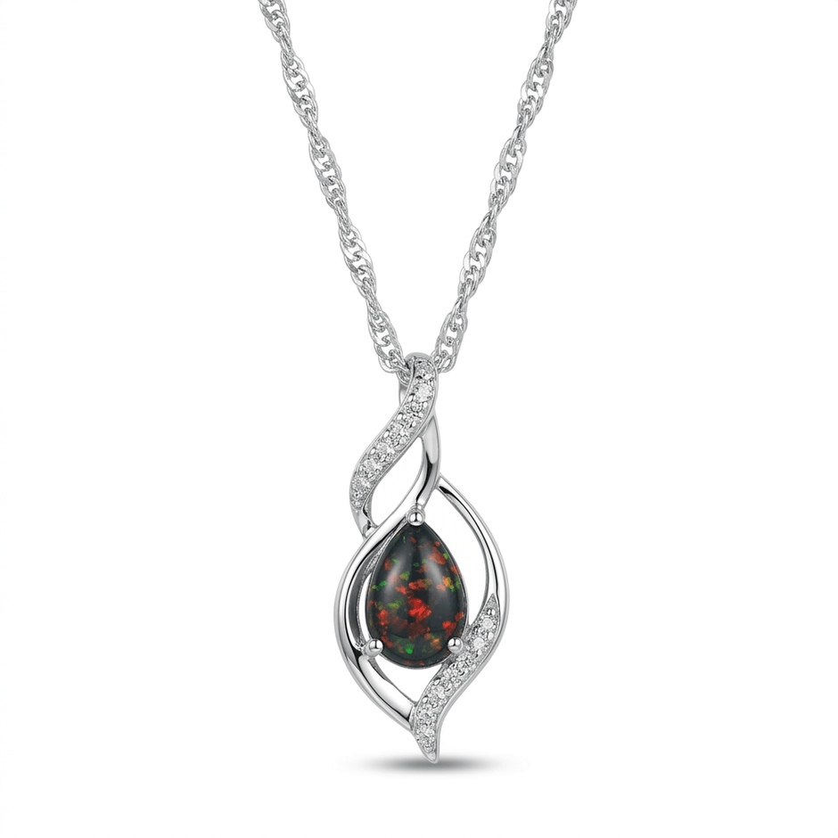 925 Sterling Silver Black Opal Twisted Pendant Necklace