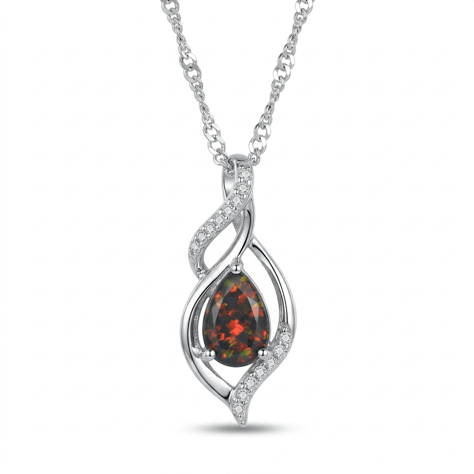 925 Sterling Silver Black Opal Twisted Pendant Necklace