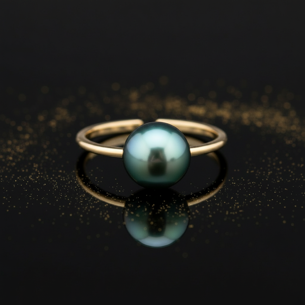 Black Peacock Pearl Adjustable Ring – V2
