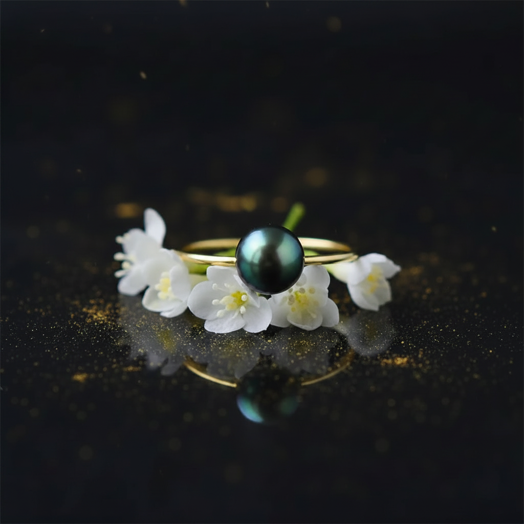 Black Peacock Pearl Adjustable Ring – V3