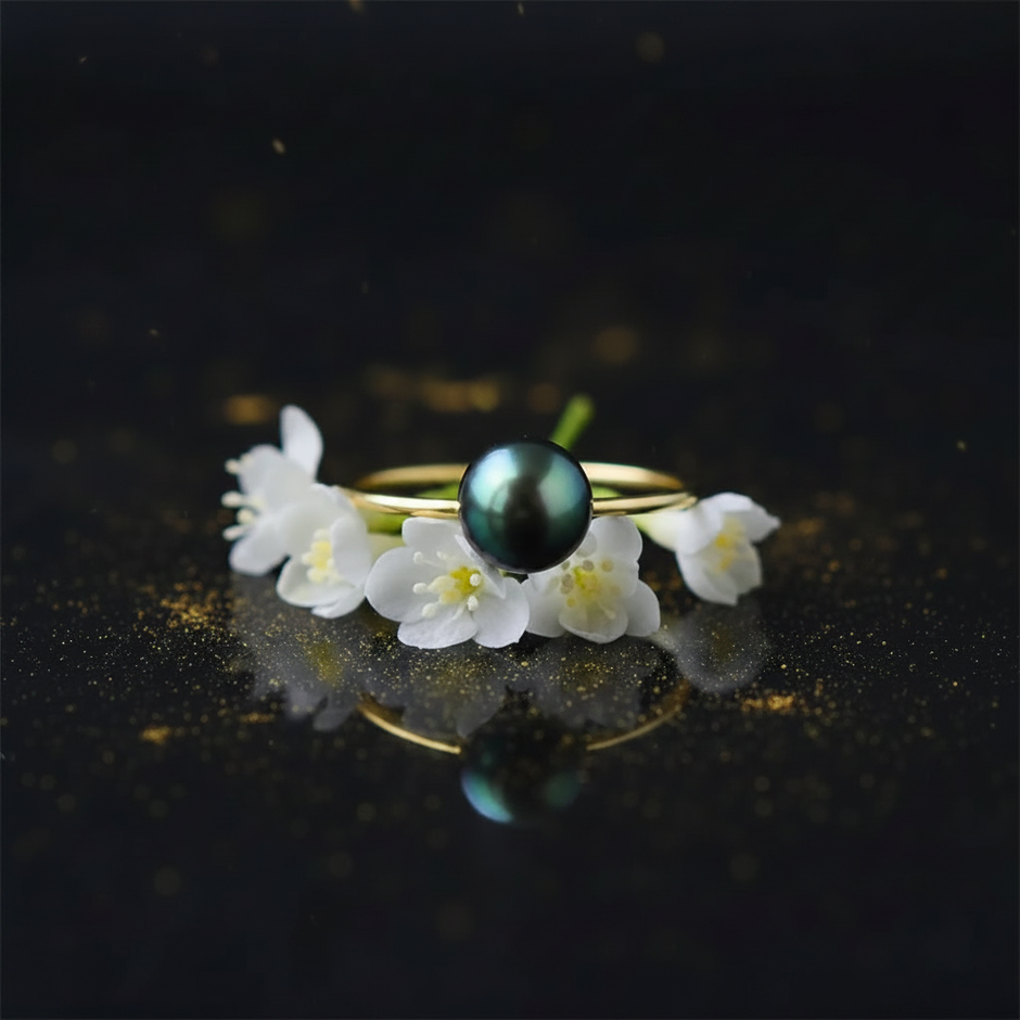 Black Peacock Pearl Adjustable Ring – V3