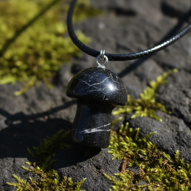 Black Tourmaline Mushroom Pendant – Rock Surface