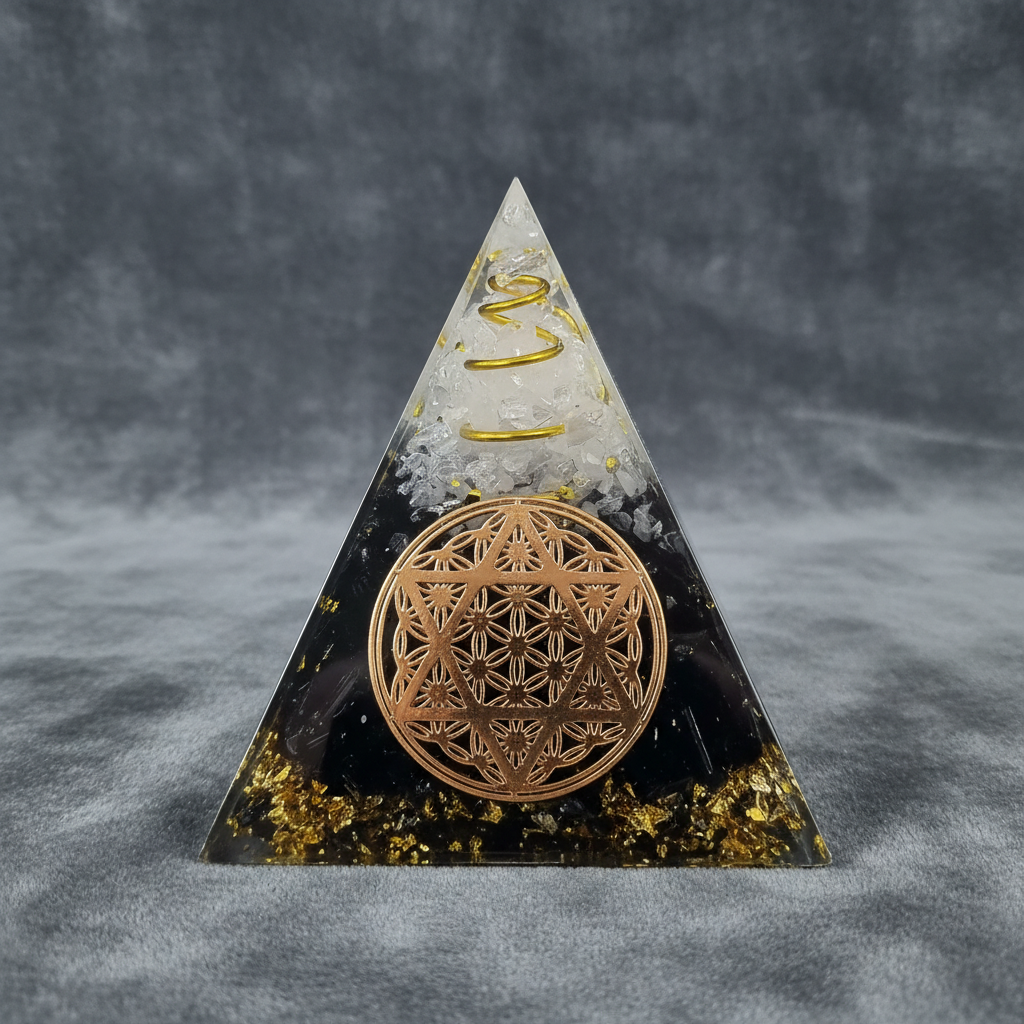 Black White Flower of Life Pyramid – Charcoal 1