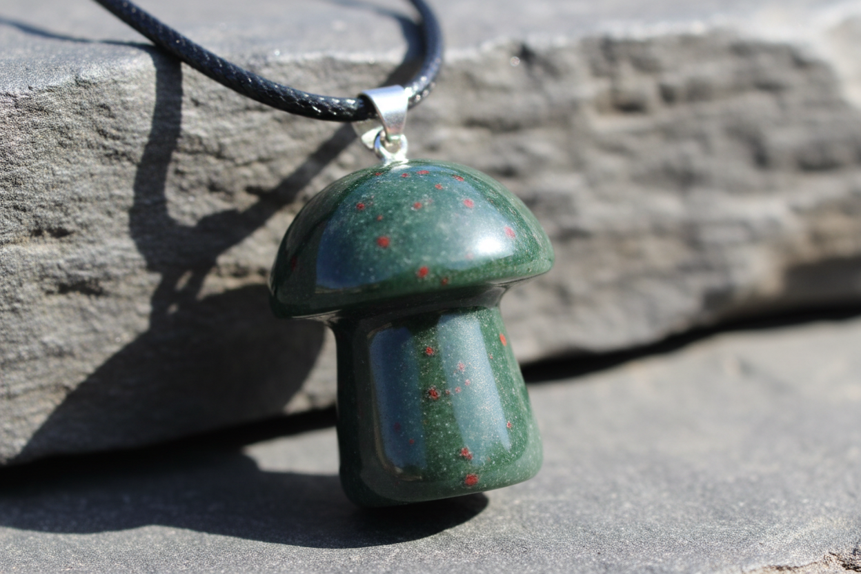 Bloodstone Mushroom Pendant – Rock Surface