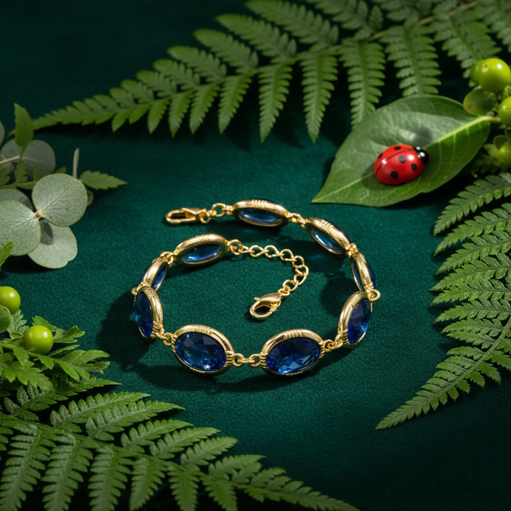 Blue Crystal Bracelet — Emerald Velvet, Greenery + Ladybug