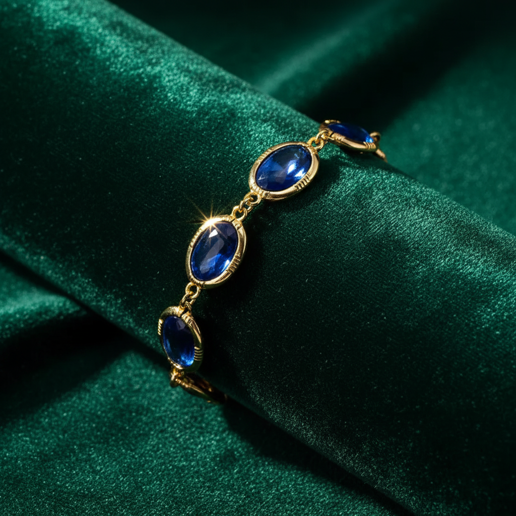 Blue Crystal Bracelet on Dark Emerald Velvet