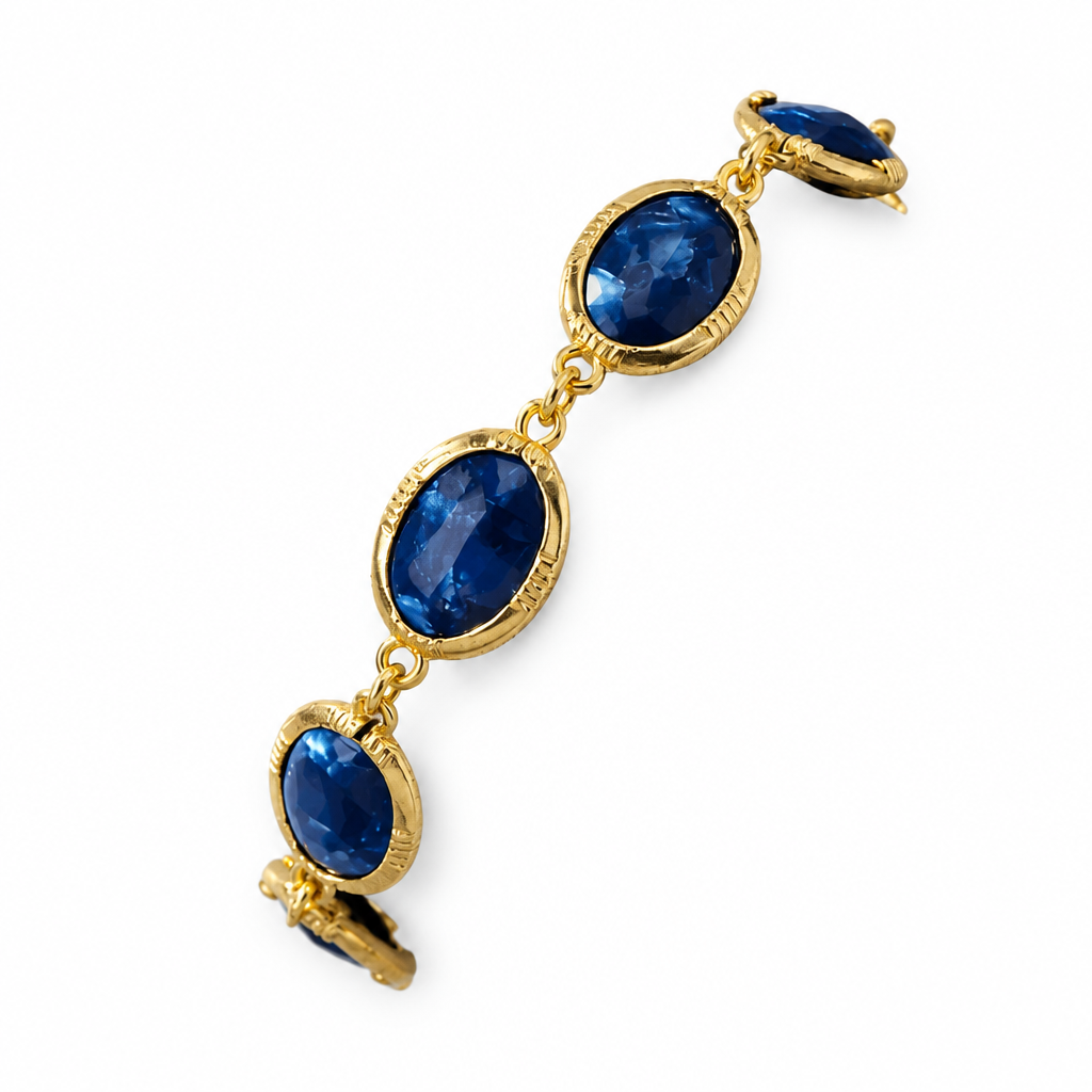 7.9-inch 20cm 14ct Gold Titanium Oval Blue Crystal Bracelet