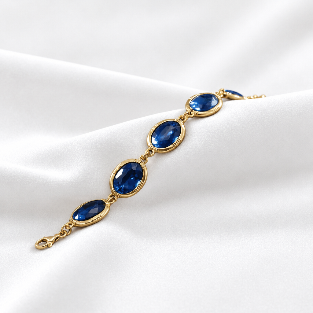 7.9-inch 20cm 14ct Gold Titanium Oval Blue Crystal Bracelet