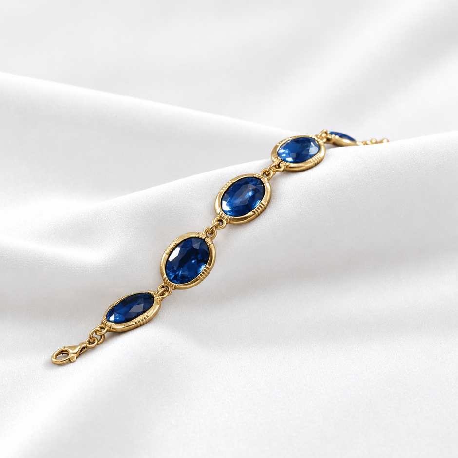 7.9-inch 20cm 14ct Gold Titanium Oval Blue Crystal Bracelet