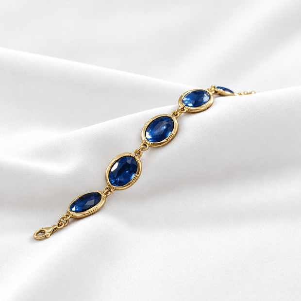 7.9-inch 20cm 14ct Gold Titanium Oval Blue Crystal Bracelet