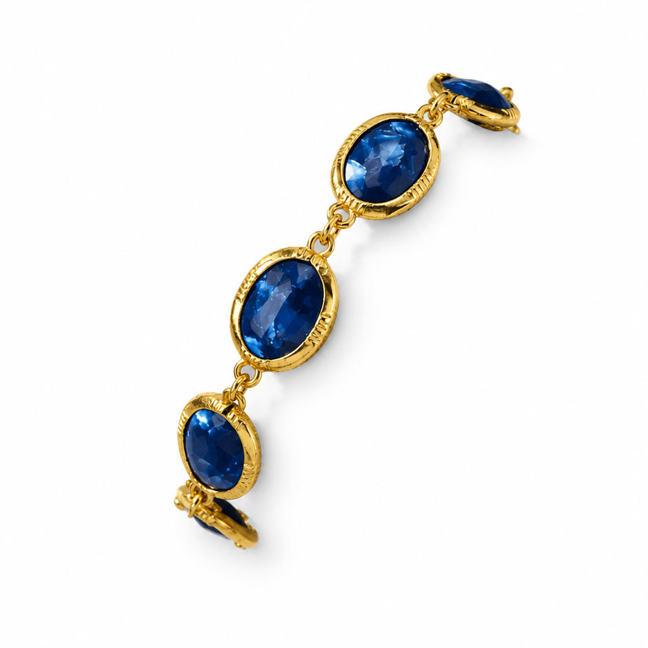 7.9-inch 20cm 14ct Gold Titanium Oval Blue Crystal Bracelet