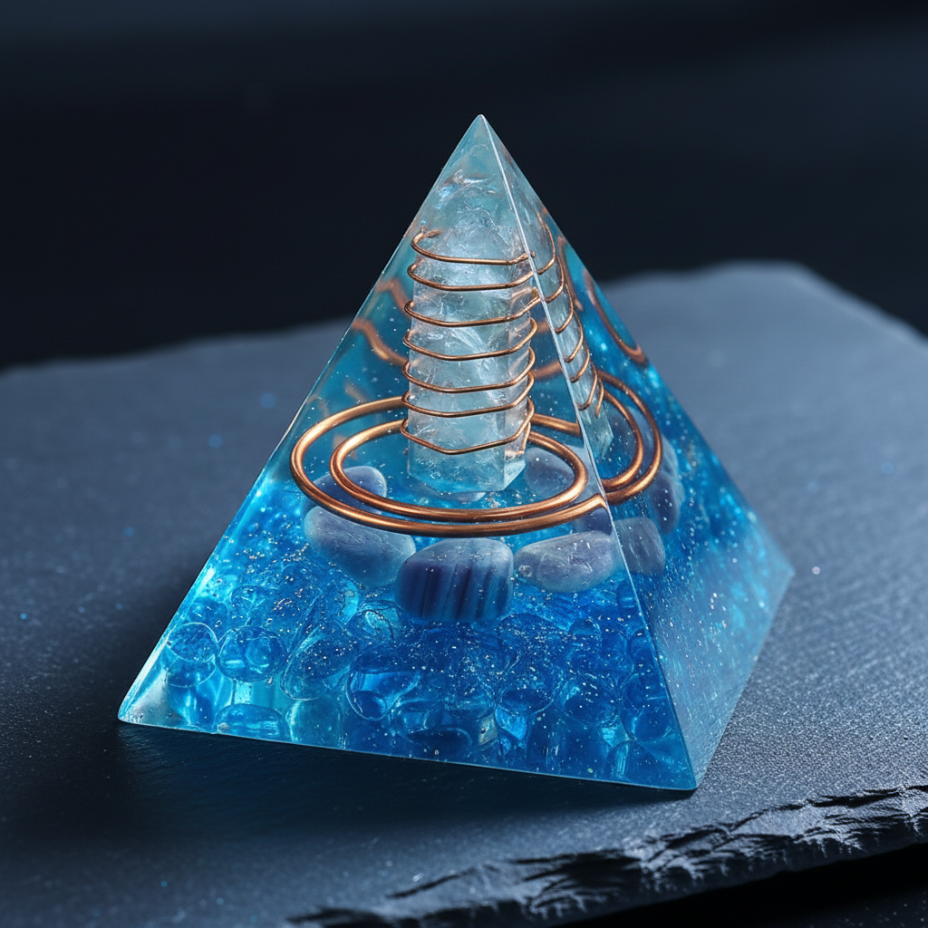 Blue Crystal Copper Coil Pyramid – Charcoal Slate