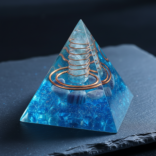 Blue Crystal Copper Coil Pyramid – Charcoal Slate