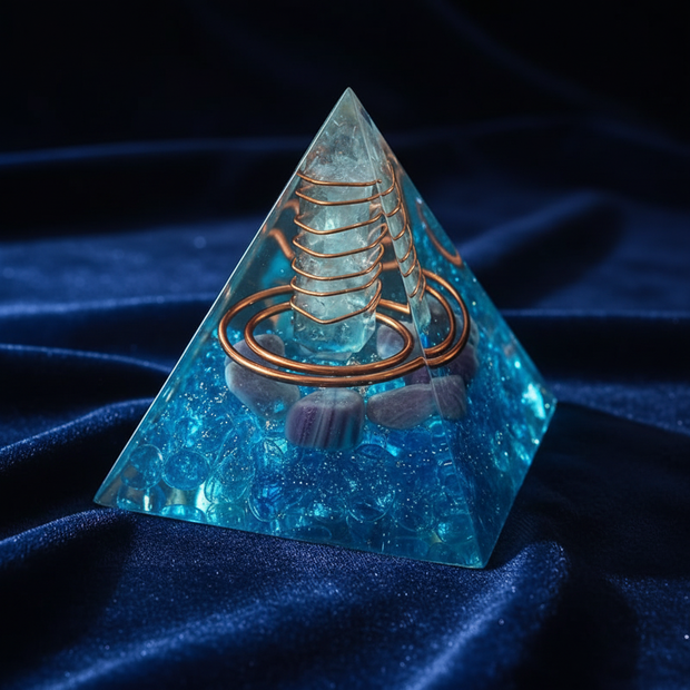 Blue Crystal Copper Coil Pyramid – Midnight Navy
