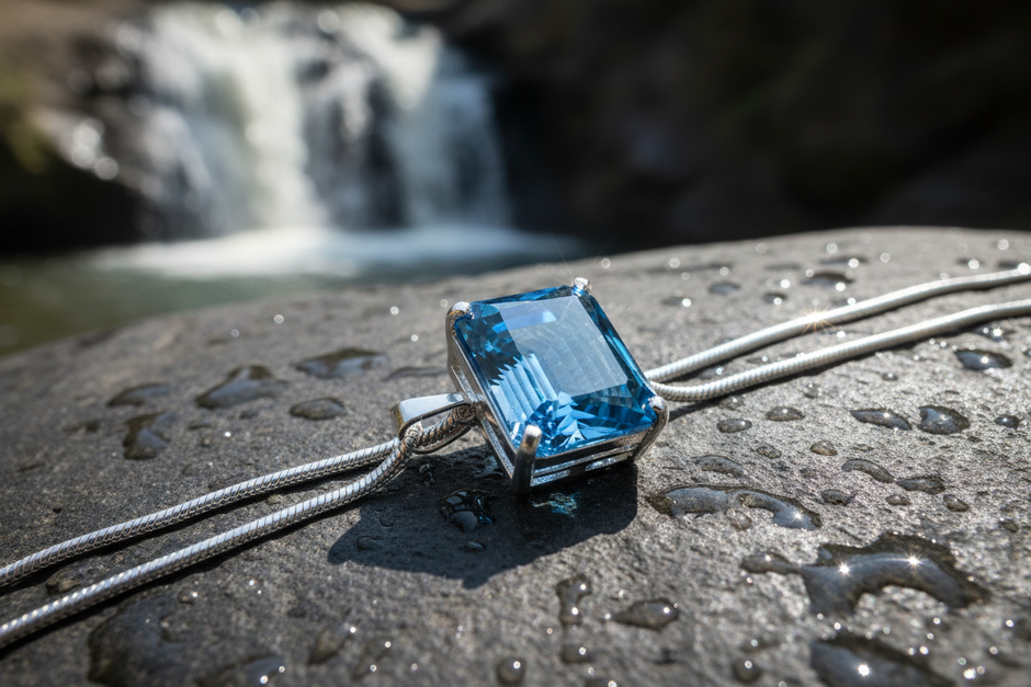 Blue Cubic Zirconia Necklace with Stone Facing Camera