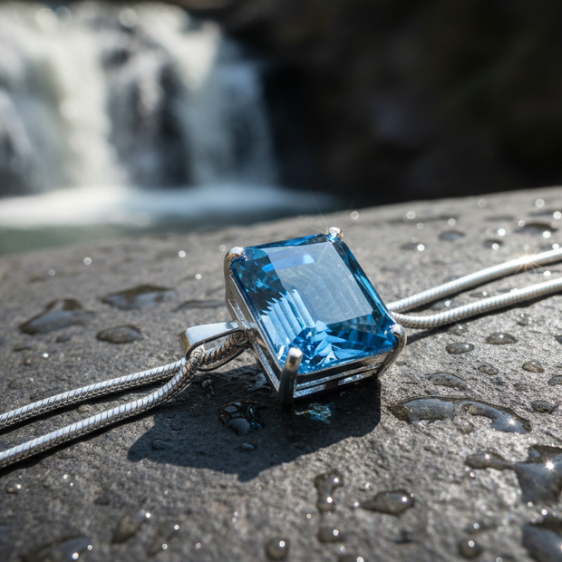 Blue Cubic Zirconia Necklace with Stone Facing Camera
