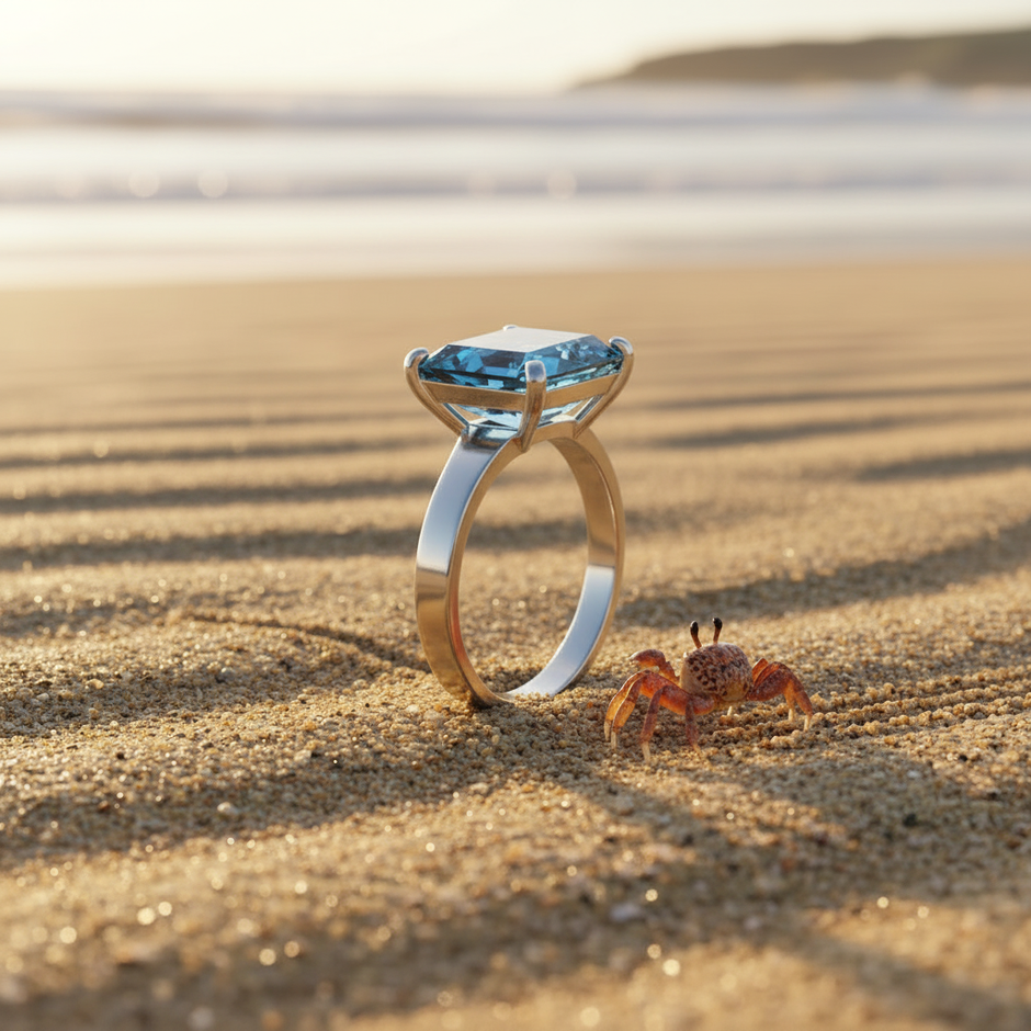 Blue Cubic Zirconia Ring with Single Continuous Band