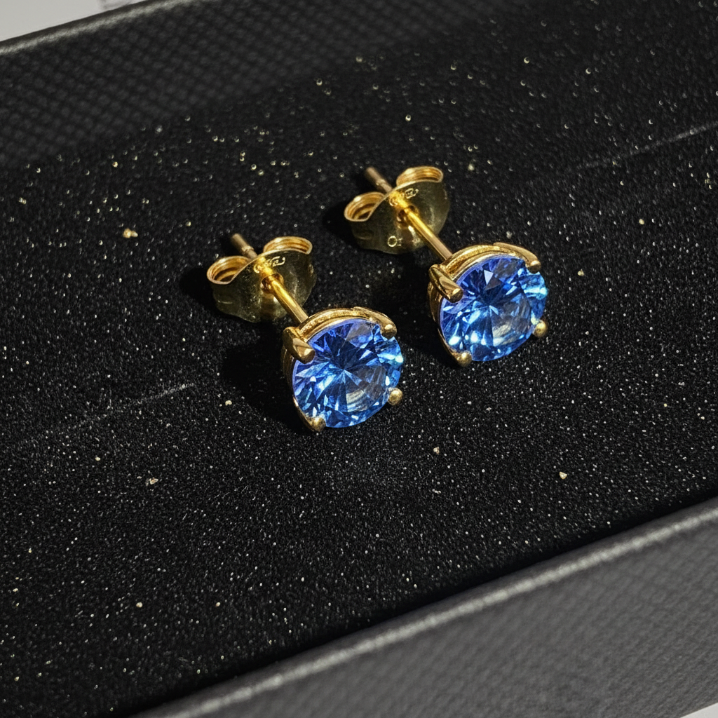 Blue CZ Gold Stud Earrings – Black Velvet Redo