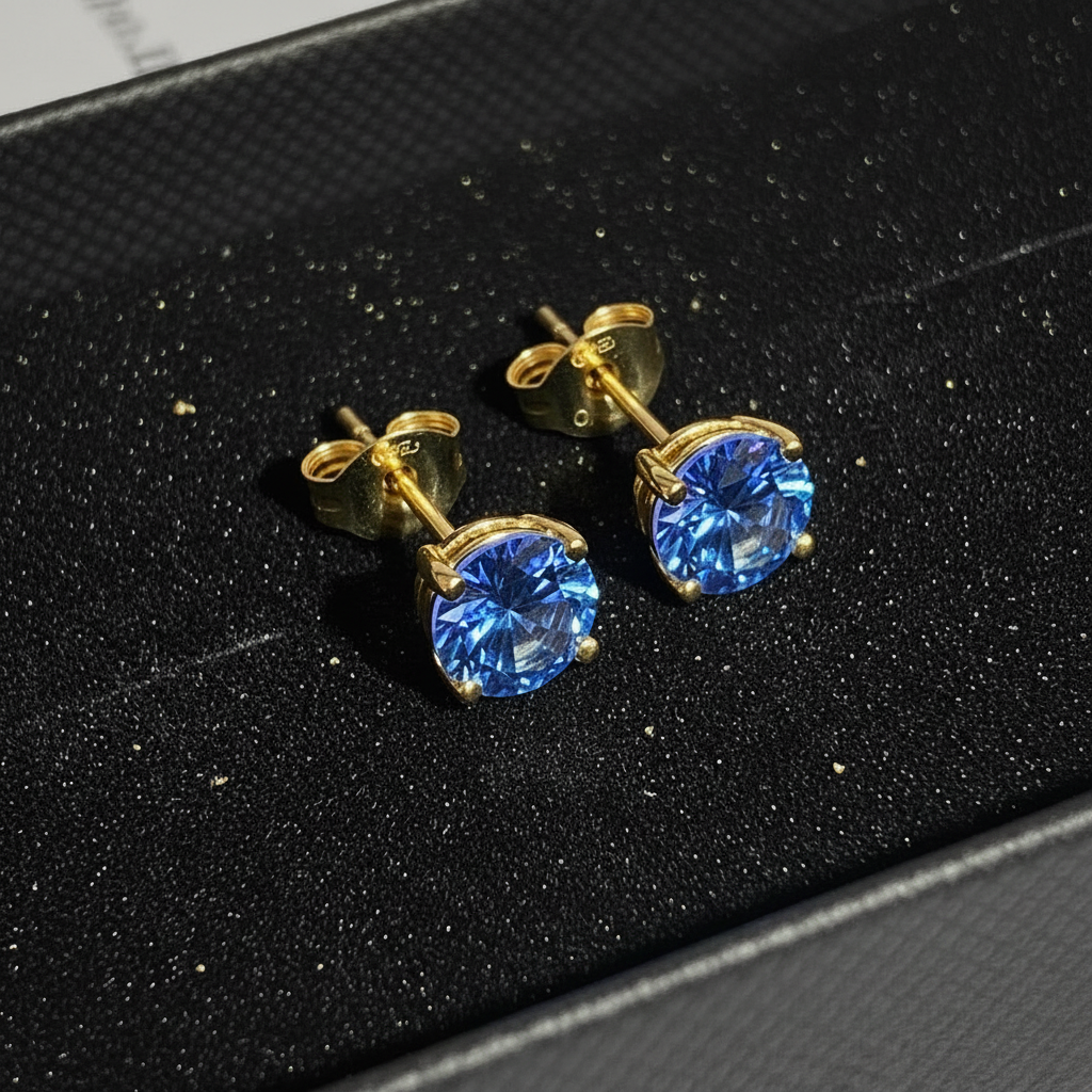 Blue CZ Gold Stud Earrings – V2 Gold Dust